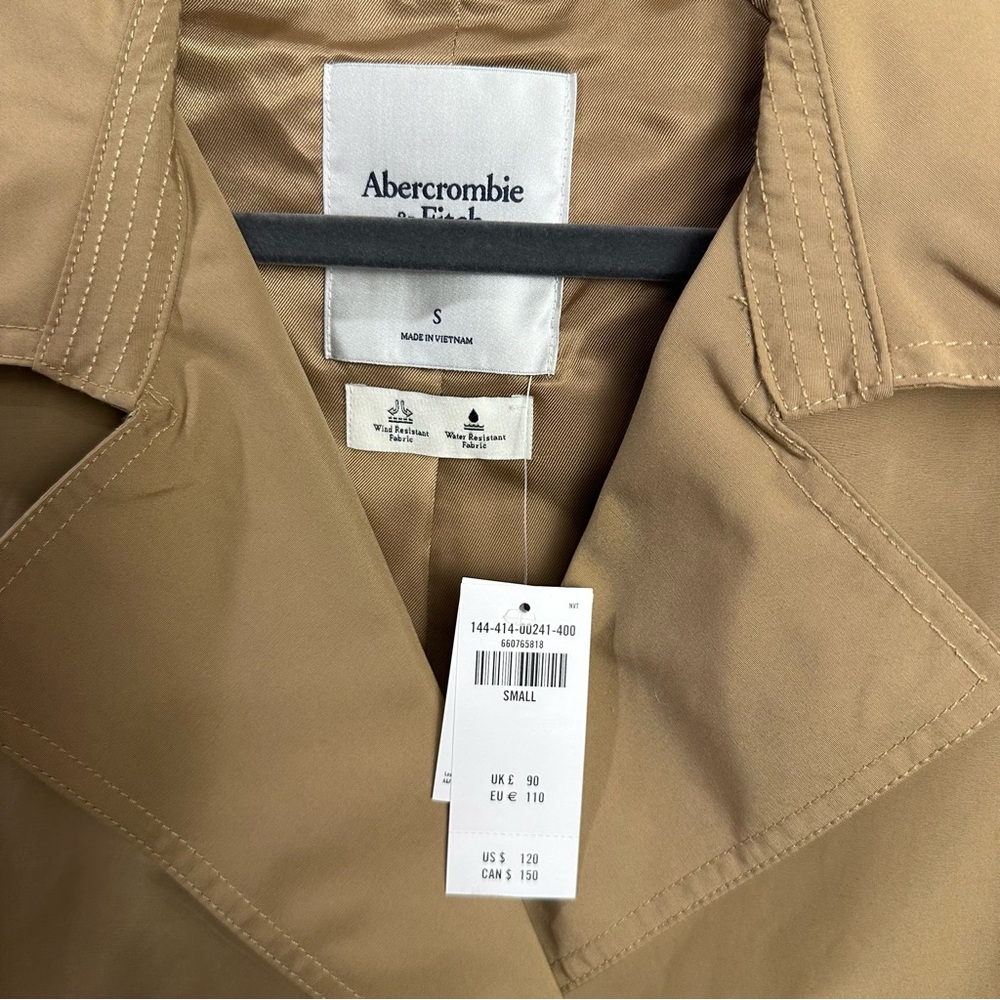 NWT Abercrombie and Fitch Relaxed Short Trench Coat In Caramel Size S - Picture 9 of 9